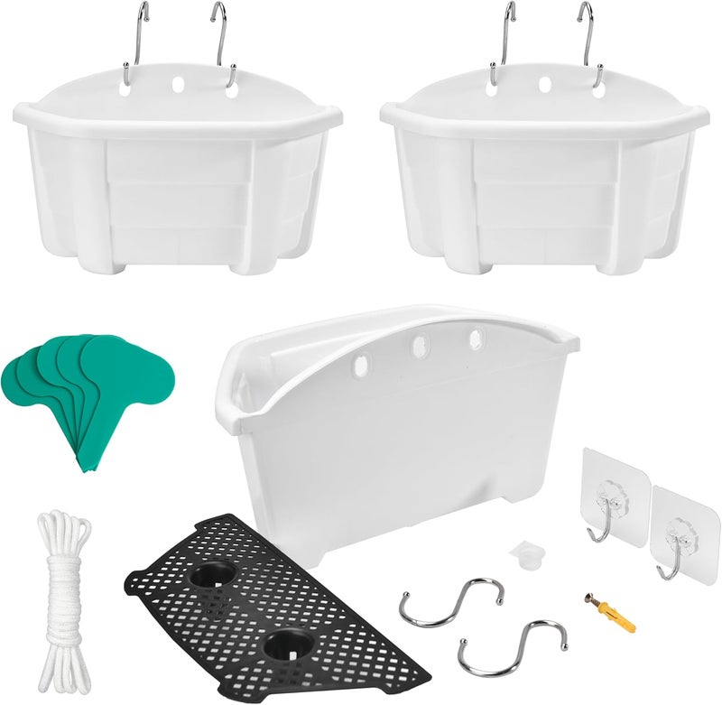 ORIMERC 9.8 inch 3 Pack Wall Hanging Planters Pots for Indoor Plants, Wall Plants Planter Holder with Drainage Hole, Balcony planters Railing Hanging Pot, Plant Wall Mount Decor with Hooks/Screws - Image 1